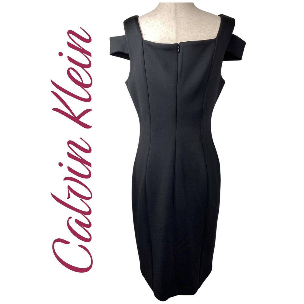 Calvin Klein Black Cold Shoulder Scuba Sheath Dress Sweetheart Neckline Size 8 - Picture 9 of 11
